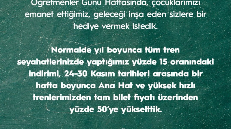 ÖĞRETMENLERE YÜZDE 50 İNDİRİM              